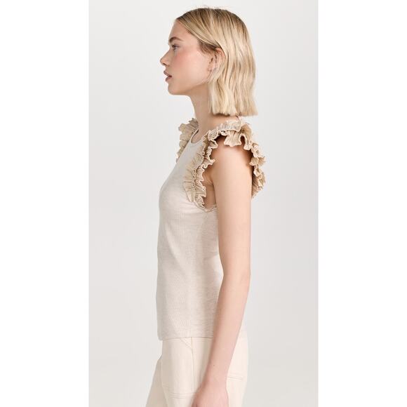 Ulla Johnson Lilo Top in Cobblestone tan with ruffle shoulders Medium - Picture 7 of 11